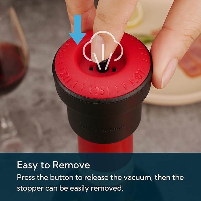 KITCHENDAO 2-in-1 Vacuum Wine Stopper, Built-in Wine Saver Pump with Date Marker, Wine Sealer Corks to Keep Fresh, Reusable Wine Preserver, Easy to Release, Set of 2