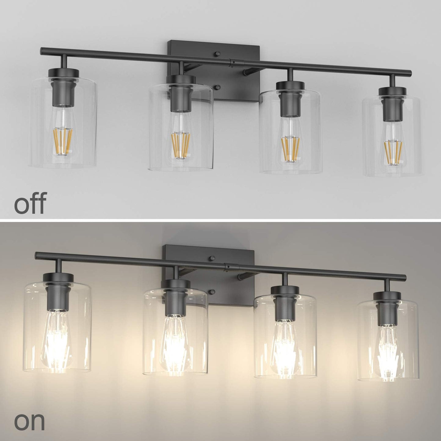 Aipsun Black Bathroom Vanity Light Fixture - 4 Lights, Clear Glass Shades, 31 Inch, Model 2083-4T