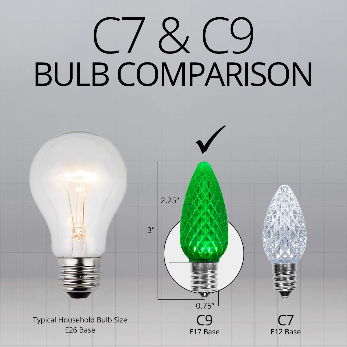 Wintergreen Lighting 25-Pack Opticore C9 Led Green Light Bulbs - Replacement Christmas Light Bulbs  Halloween  St. PatrickS Day  E17 Base (Faceted)