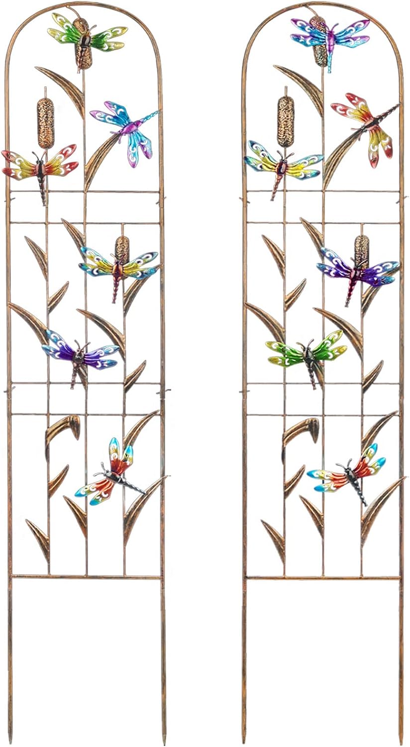 SUNNYPARK Set of 2 Dragonfly Metal Garden Trellis for Climbing Plants, Decorative Vegetables Flowers Vine Trellis for Outdoor Patio 60'' H x 11'' W