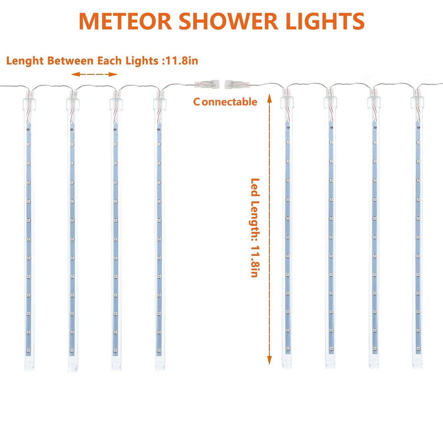 YIQU Meteor Shower Lights, 432 LED, 2 Pack, Orange Purple Green, Plug-in for Outdoor Halloween Decorations, Model MLS-D5V3.6WUT-O