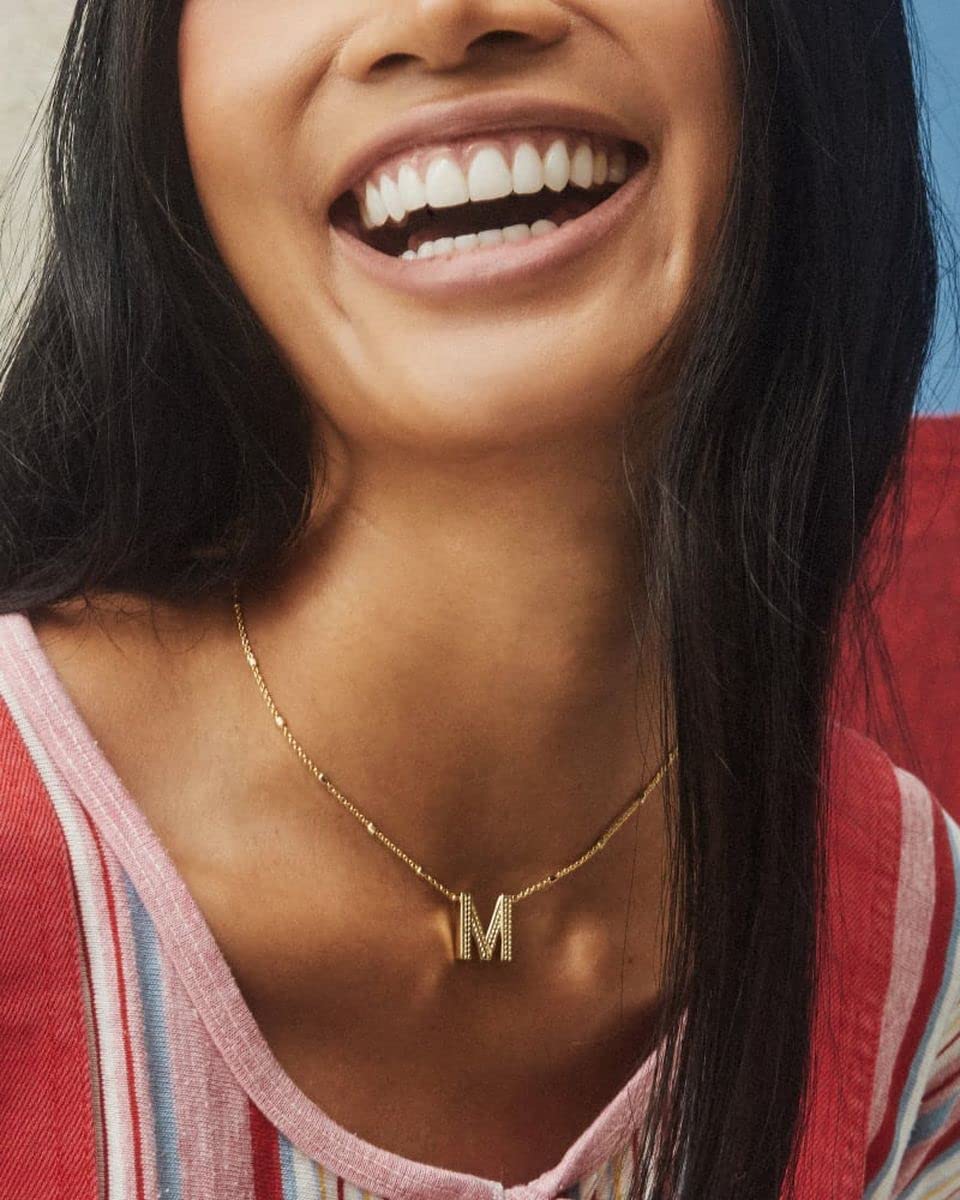 Kendra Scott Letter M Pendant Necklace for Women, Fashion Jewelry, 14k Gold-Plated Brass, Gold Metal, Letter M
