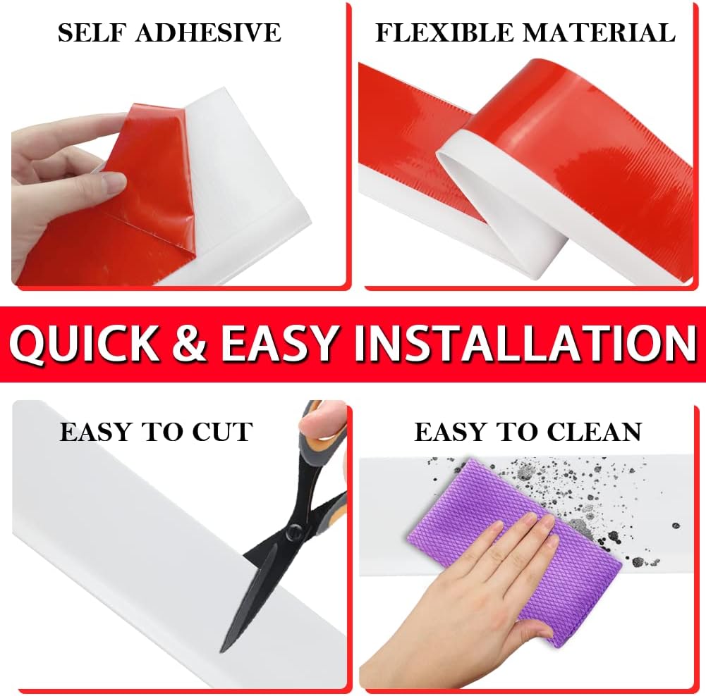 Vinyl Wall Base Baseboard Molding Trim 4" Flexible Self Adhesive Rubber Wall Base Moulding Trim Peel and Stick Design, 4 Inch x 20 Feet, White