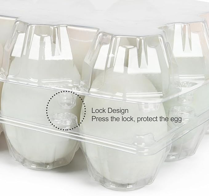 50 Pack Large Plastic Egg Cartons - 1 Dozen Clear Duck Egg Tray - Reusable Egg Storage Holder for Refrigerator, Family Pasture, Duck Farm, Market Display