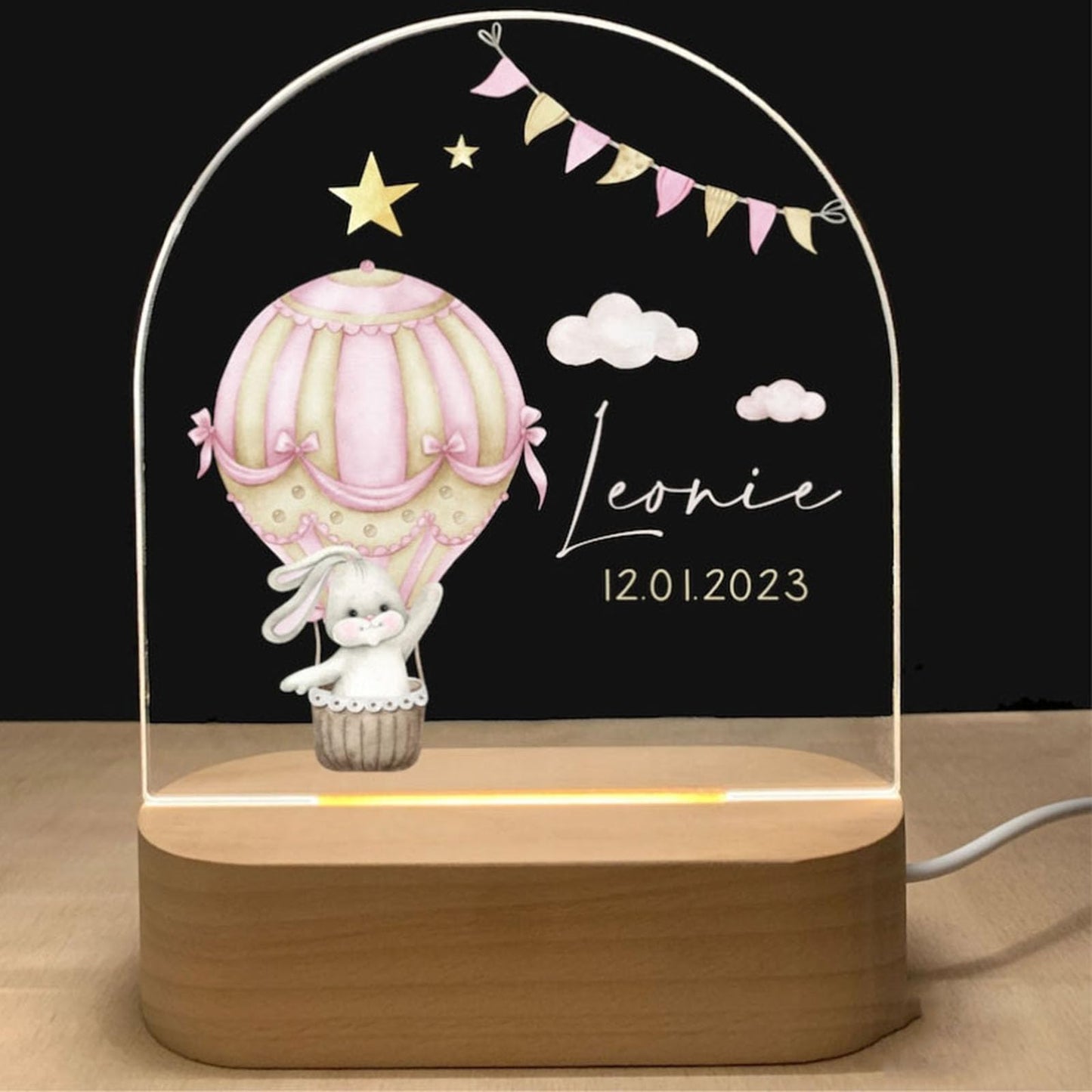 Customised Baby Kids Night Light - Personalised Gifts with Name, Christening Gifts for Girls / Boys, Dimmable Kids Lamp Night, B