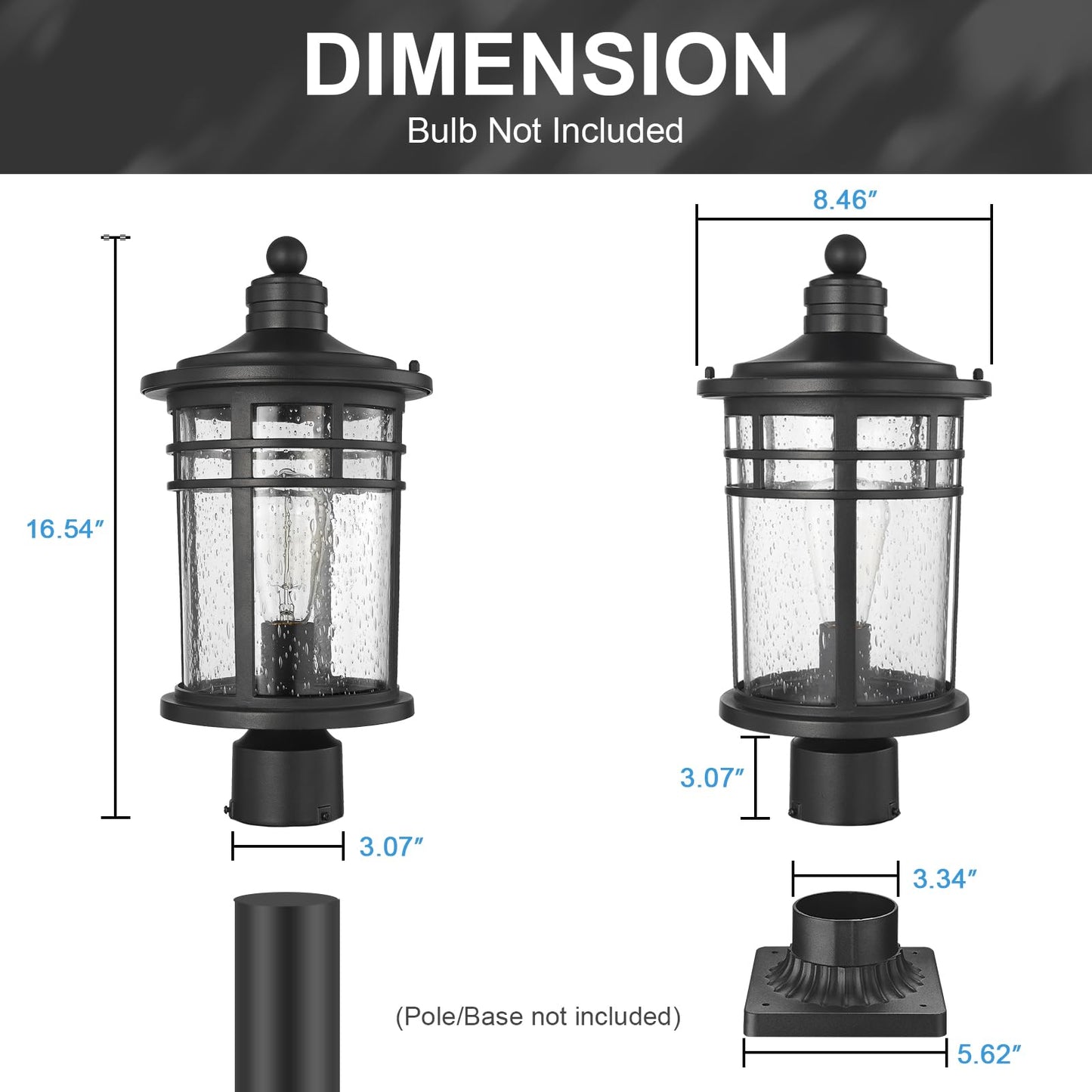 Darkaway Large Outdoor Post Lights Lamp Posts Outdoor Lighting  17Inch Post Lights Waterproof 2 Pack Outdoor Light Fixtures With Glassfor Outside Patio Yard Pathway