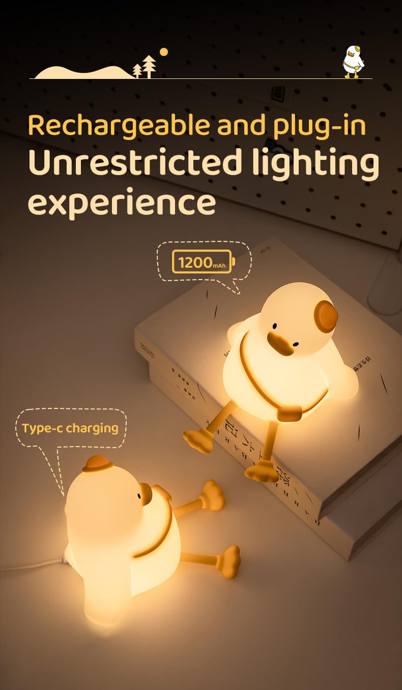 Atsui Duck Night Light  Cute Led Squishy Novelty Animal Night Lamp  Food Grade Silicone  3 Level Dimmable Rechargeable Nursery Nightlight For Breastfeeding Toddler Baby Kids  Cute Gifts For Kids