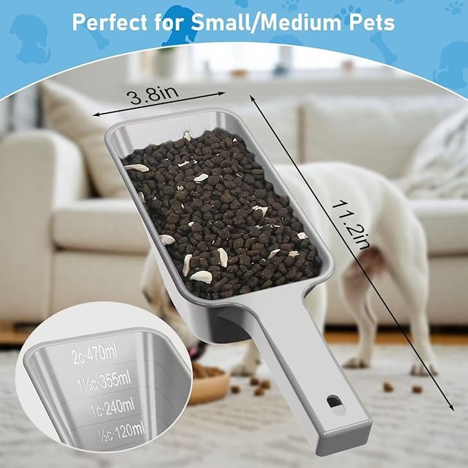 Food Scoop, Cup Capacity Dog Food Scooper With Measuring Lines For Dog, Puppy and Cat Coffee Bean Scoop, Flour Scoop 2 Pack (Grey)
