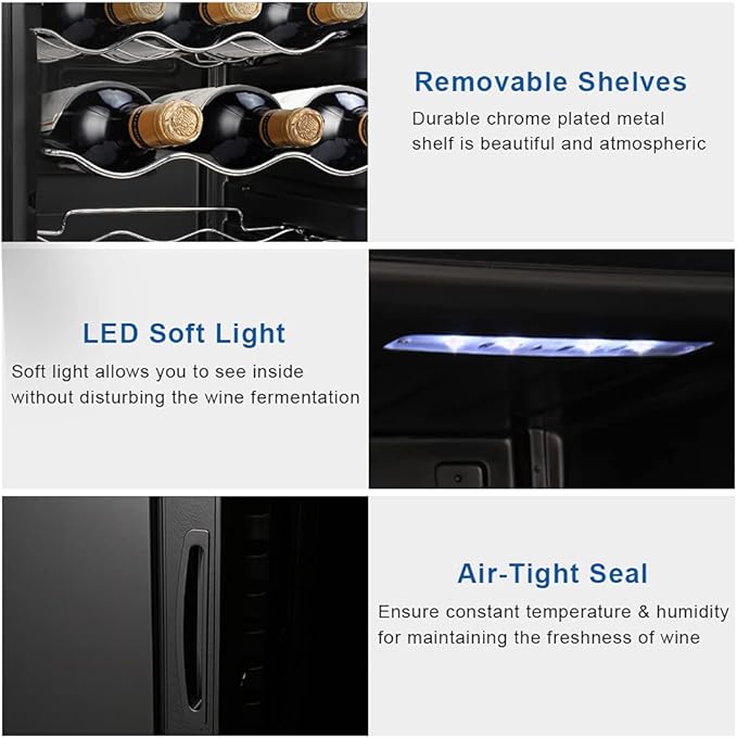 Winado 18 Bottle Compressor Wine Cooler Refrigerator w/Adjustable Temperature, Freestanding Compact Mini Wine Fridge with Digital Control & Removable Shelves