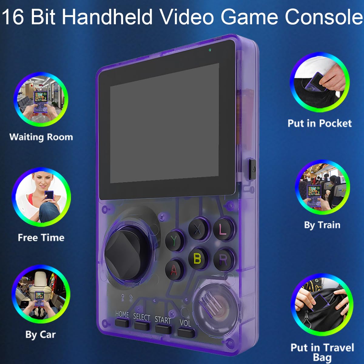16 Bit Video Game Console for Kids Adults，2.8-inch Super Wide Lcb Preloaded 100 HD Handheld Game Console Seniors Electronic Game Player (Purple)
