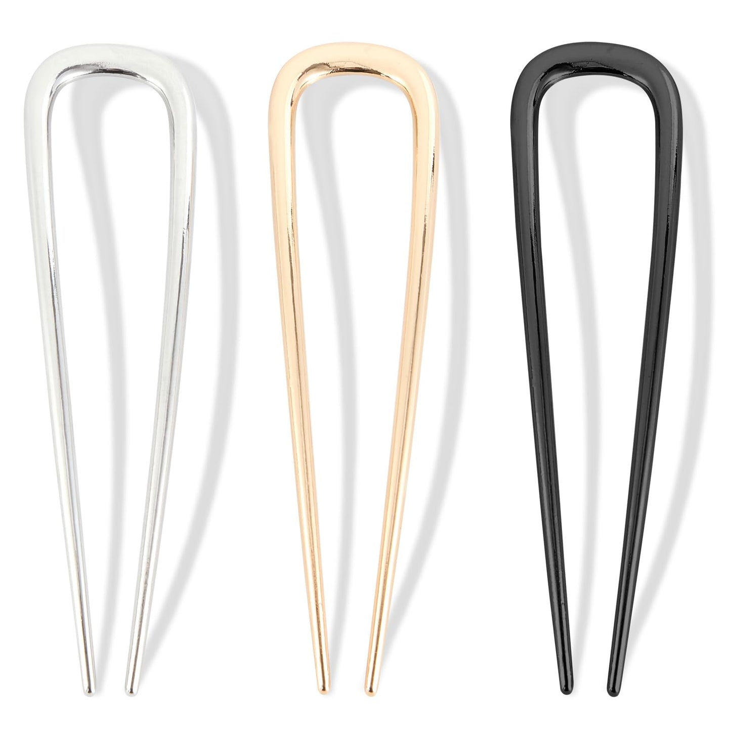 3Pcs French Hair Pins for Thick Hair, Metal French Twis Hair Pins for Women Girls, U-Shaped French Pin for Buns, 5.1 Inches Fren