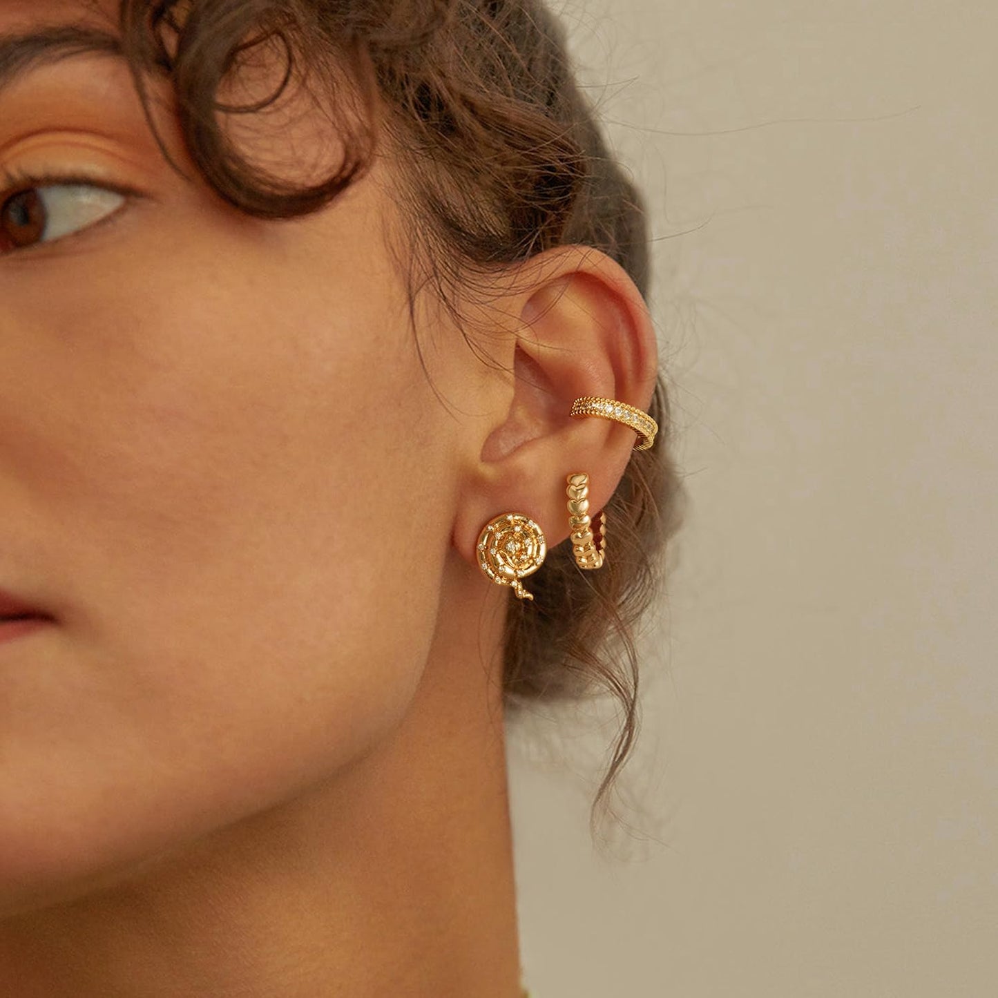 MYEARS Women Earrings Gold Huggie Heart Hoop Ear Stud Cuff 14K Small Simple Hypoallergenic Everyday Jewelry