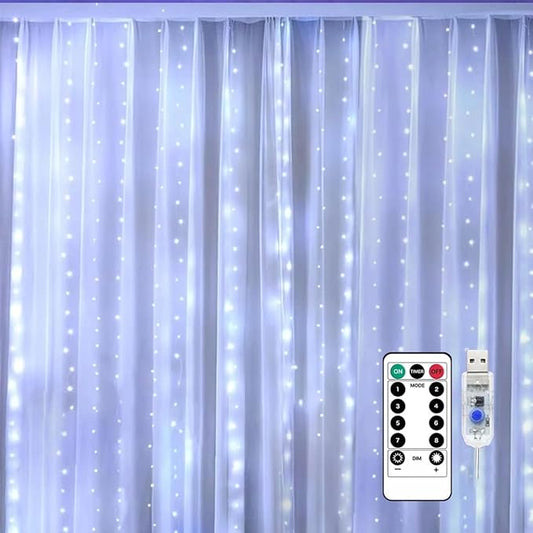 2025 New Fairy Curtain Lights for Bedroom 300LED, Christmas String Lights USB Plug in 8 Modes Wall Hanging Twinkle with Re...