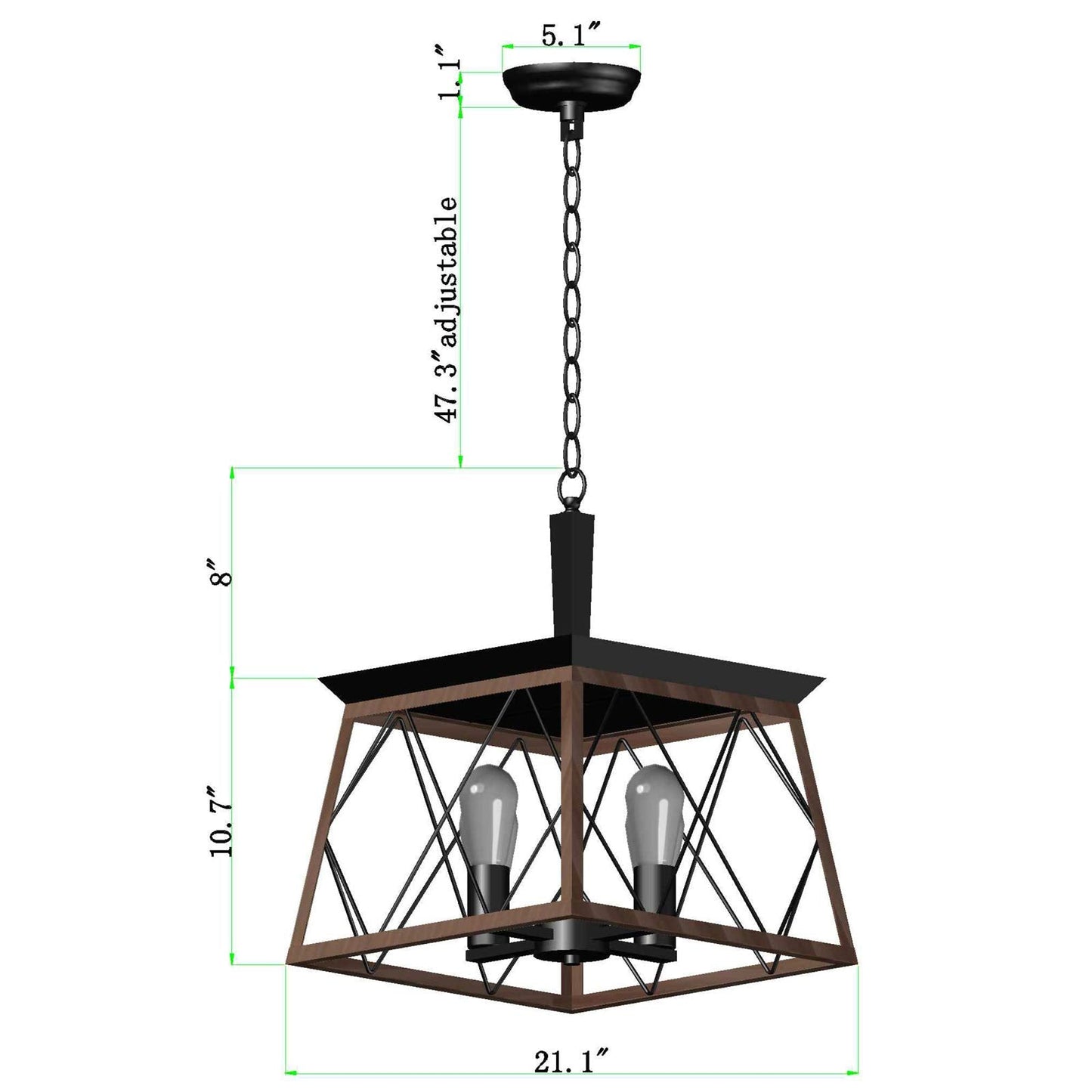 Q&S Farmhouse Rustic Chandelier, Antique Geometric 4 Lights, Metal, Square, Bronze, Model P2006-4BR