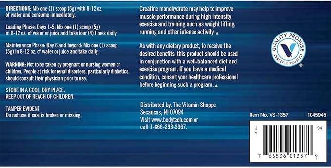 BodyTech 100% Pure Creatine Monohydrate Powder - Premium Micronized Creatine for Enhanced Muscle Strength and Performance - Supports Muscles, Recovery, and Increased Exercise (18oz/102 Servings)