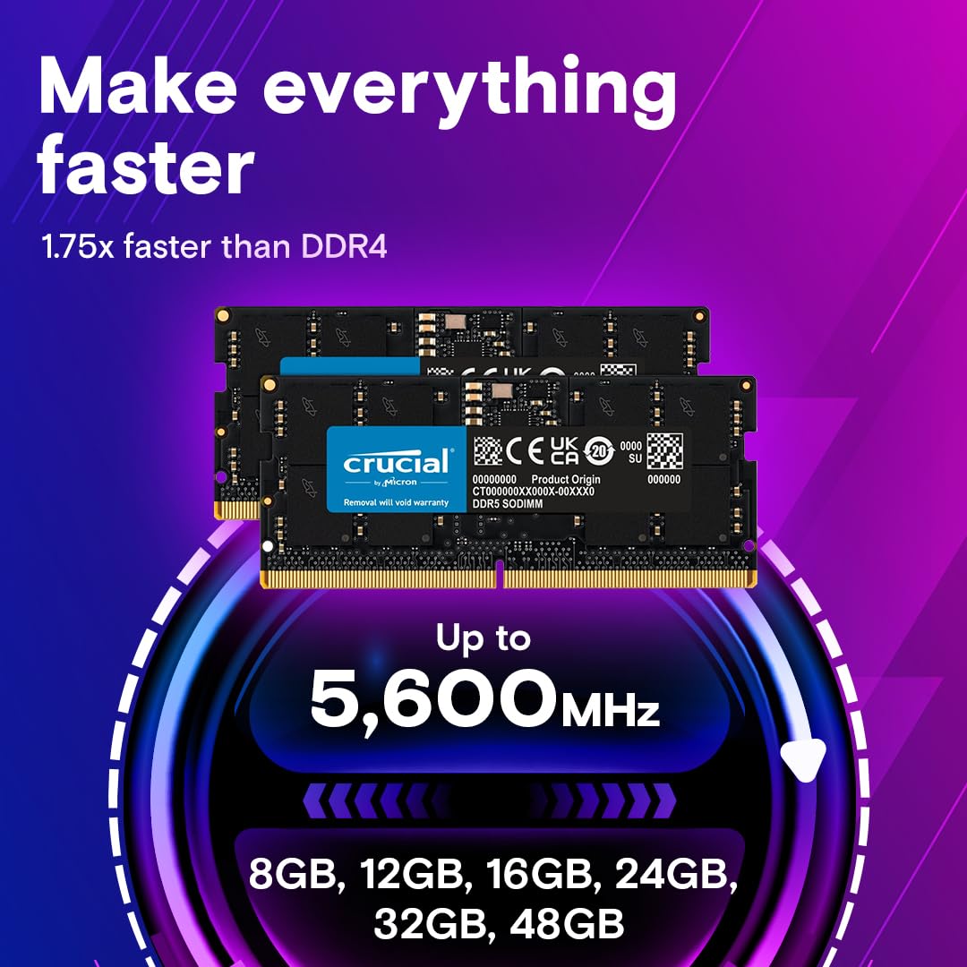 Crucial 32Gb Ddr5 Ram, 5200Mhz (Or 4800Mhz) Laptop Memory, Sodimm 262-Pin, Compatible With 13Th Gen Intel Core And Amd Ryzen 700