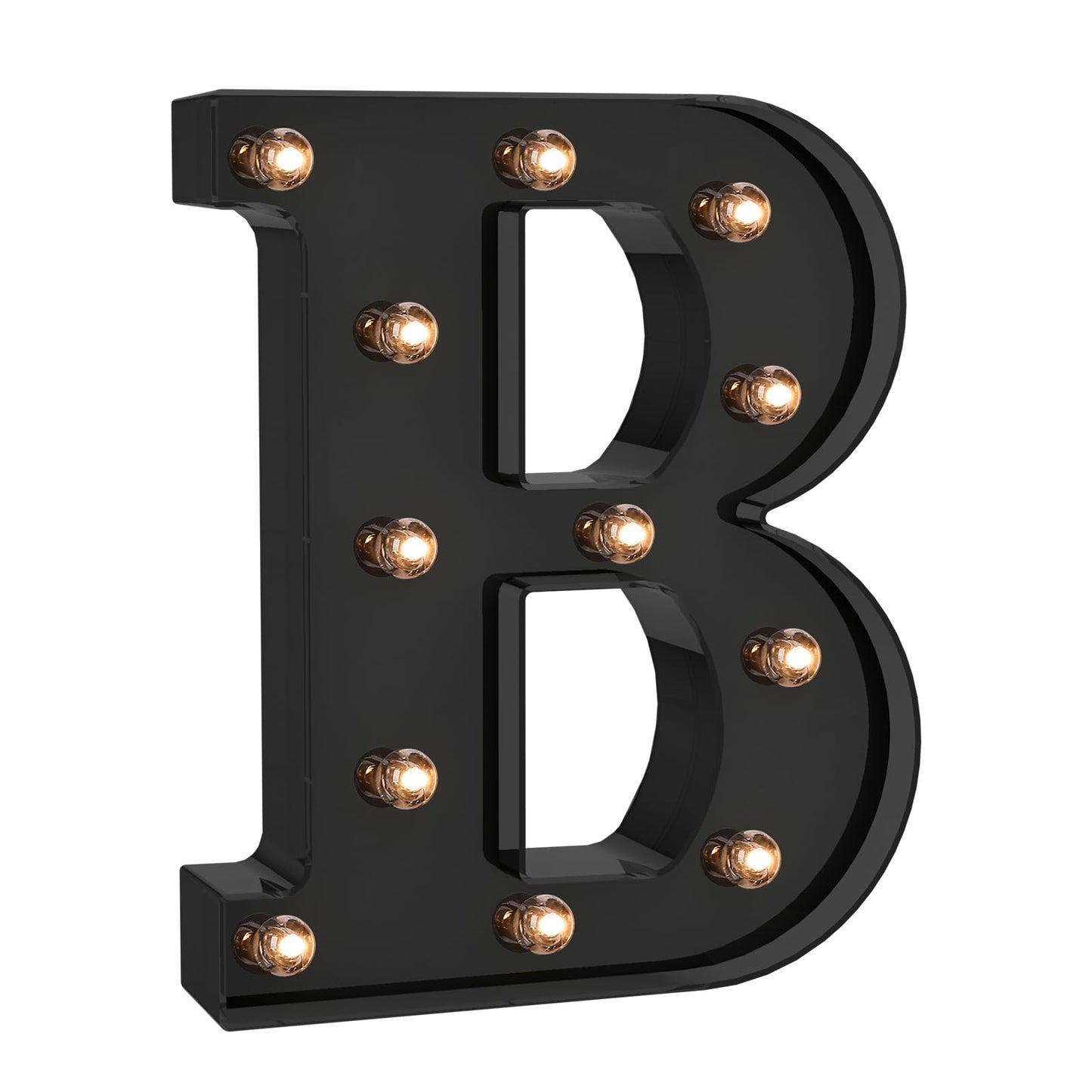 Foaky LED Letter Lights - Black Alphabet Decor, Battery Operated, Model B, Plastic for Bedroom, Wedding, Party
