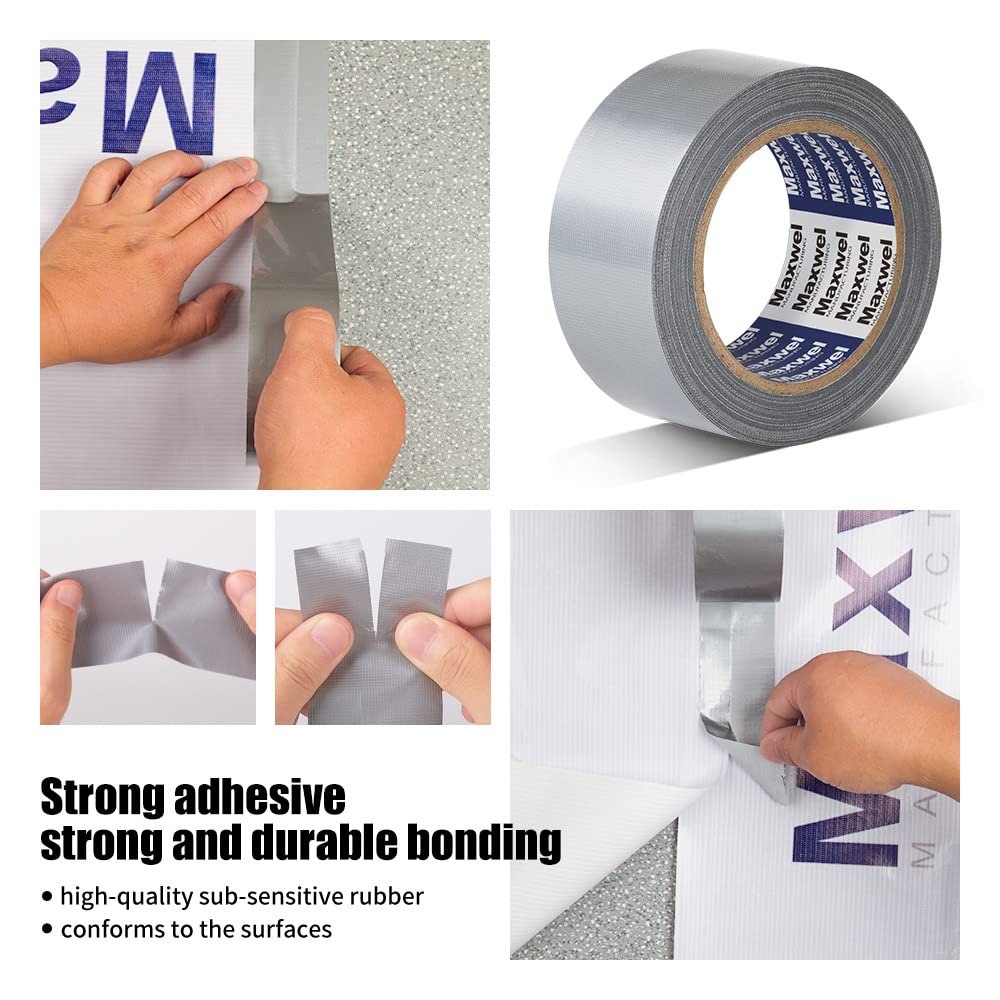 Maxwel Manufacturing Duct Tape Heavy Duty Waterproof - 1.88 in 35 Yards Tearable Silver Duct Tape No Residue Strong Adhesive for Home Repair Use,Carpet Binding,Bundles