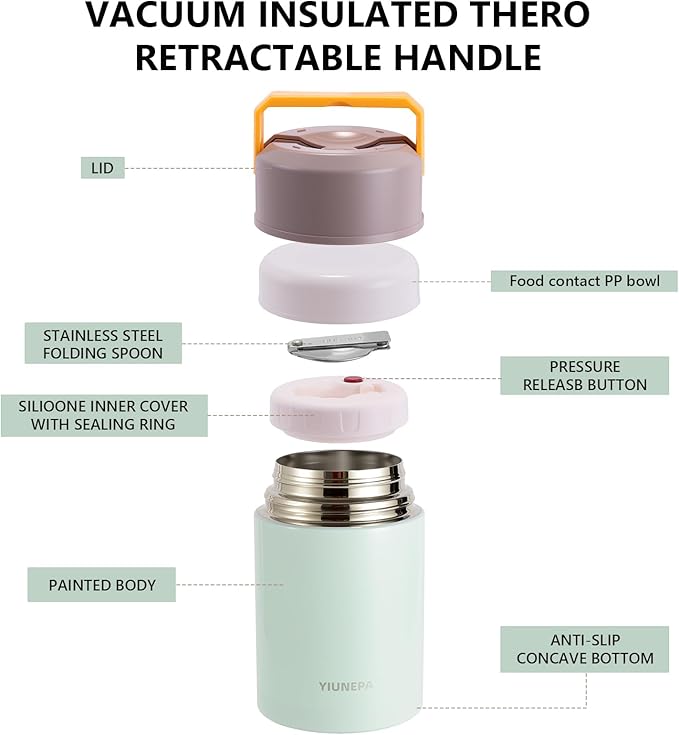 Insulated Food Jar 33.8oz, 316 Stainless Steel Lunch Container, 12H Hot 24H Cold Soup Thermo, Leak-Proof Thermo Jar for Work, Construction, Travel (Blue)