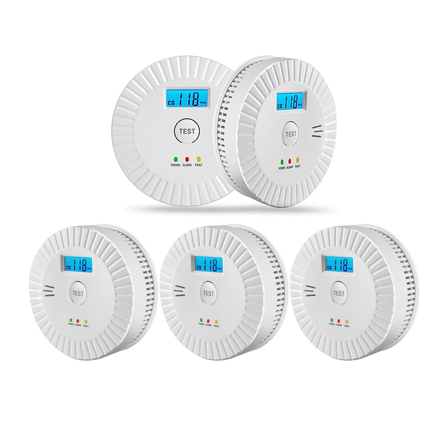 5 Pack Smoke Detector Carbon Monoxide Detector Combo Battery Powered,Carbon Monoxide Detector Smoke Alarm with Test Button,Fire Alarm with Digital Display for Home,Kitchen