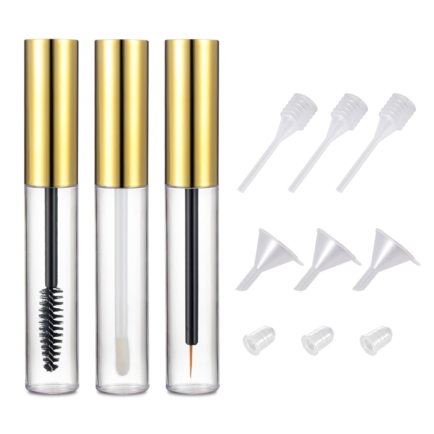 Ideal Swan 10ml Empty Mascara Tube Eyeliner Cream Container Bottle, Lip Gloss Bottle with 3 Piece Funnel & Rubber Inserts for Ca