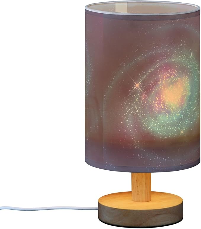 Spiral Galaxy Nebula Starry Night Sky Swirl Nightstand Desk Lamp with Wood Base Fabric Shade for Living Room Bedroom Kids Room Office