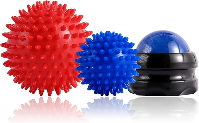2PCS Spiky Hard Massage Balls with Manual Massage Ball, Roller Back Massager Great for Relax, Deep Tissue Massage Tool to ...