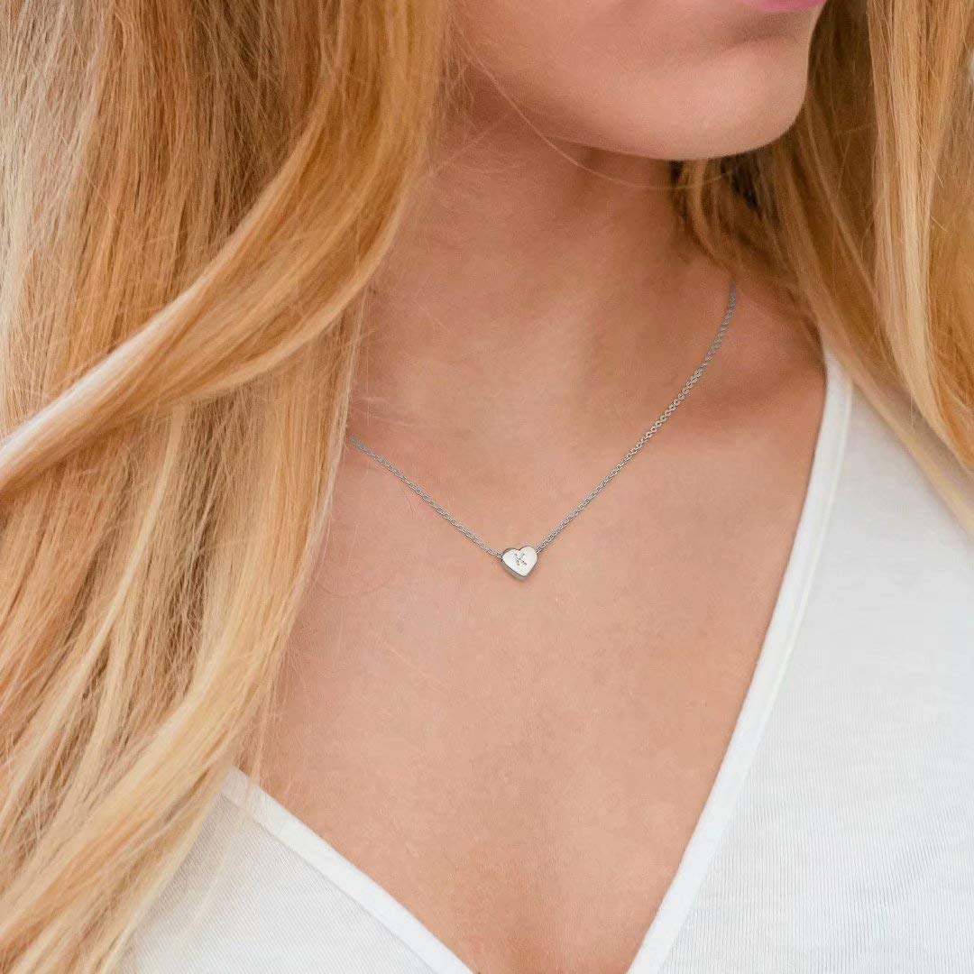 M MOOHAM Initial Necklace for Women, Silver Letter Z Initial Heart Necklace for Women