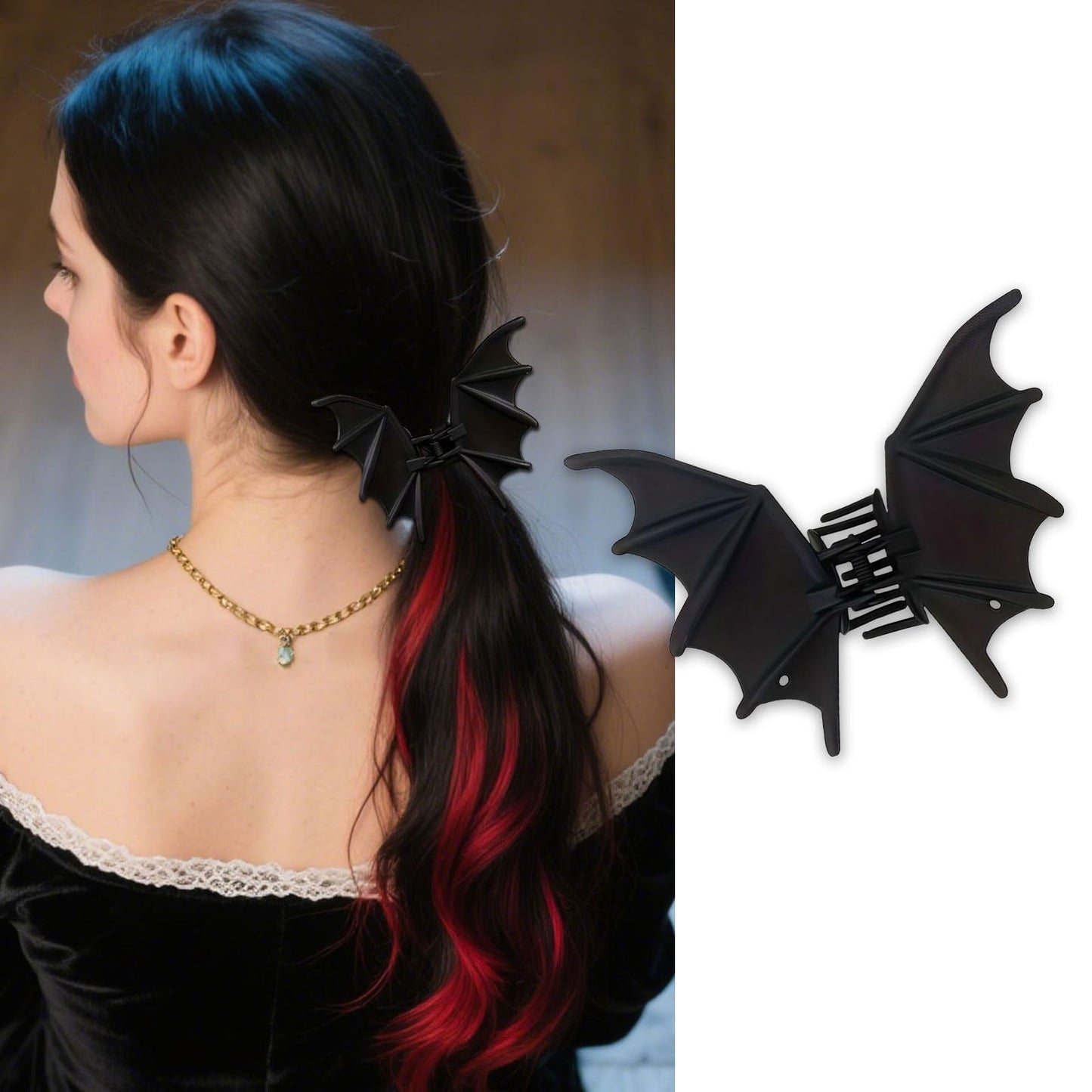 Black Bat Hair Clips for Women Girls, 1Pcs Gothic Y2K Metal Hair Claw Clips, Halloween Christmas Hair Accessories for Thin Thick
