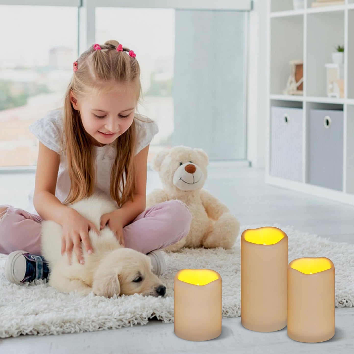 Artmarry Flameless Candles 4" 5" 6" Set of 9 Ivory Waterproof Pillars 3" Diameter Battery Operated Flickering Candles Include 10-Key Remote Timer Function 400+ Hours by 2 AA Batteries (9 Pack)