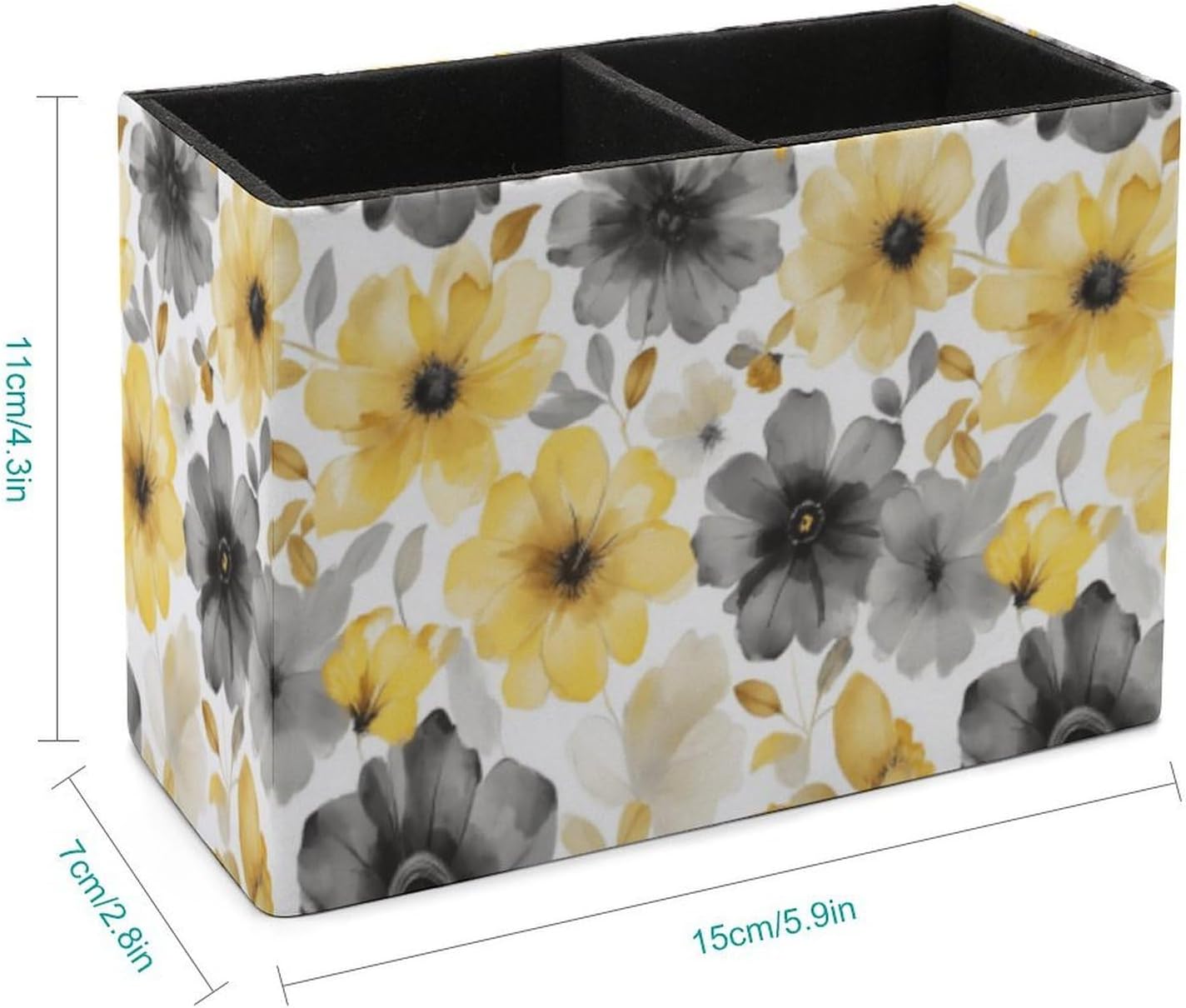 Floral Yellow And Lether Pen Holder for Desk Makeup Brush Holder Office Organizer Desk Accessory for School Office