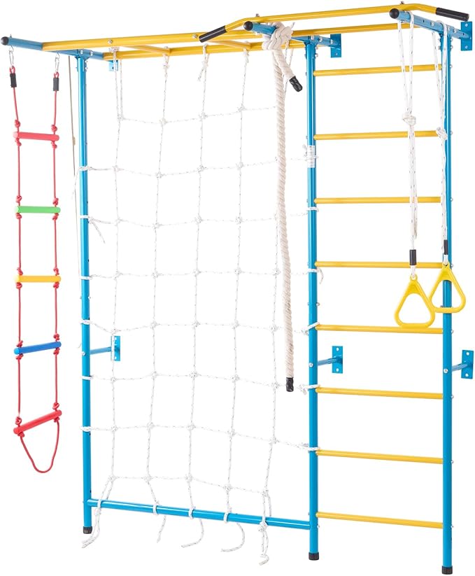 VEVOR Indoor Jungle Gym for Toddlers, 7-in-1 Climbing Playset with Carbon Steel Swedish Ladder, Wall Ladder, Pull-Up Bar, ...