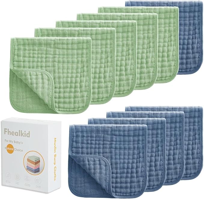 Muslin Burp Cloths Sets Newborn Baby Boy Essentials Must Haves 100% Cotton 10 Pack 22" X 10",6-Layer Baby Bibs & Burp Cloths for Baby Drool and Messes - Soft, Safe & Gentle for Boys & Girls Multi