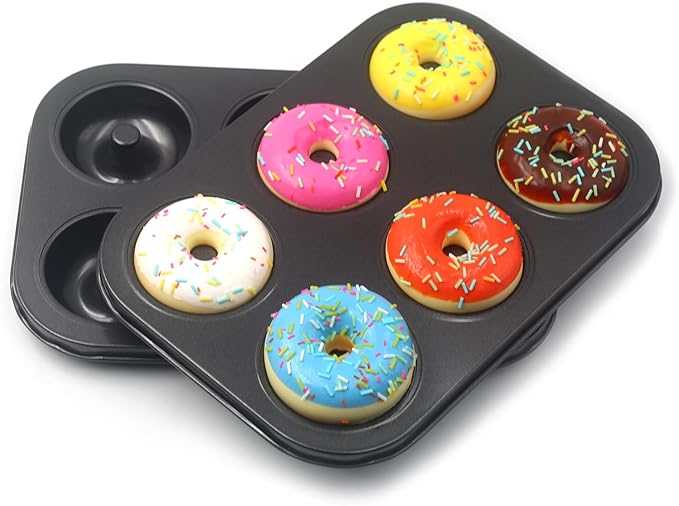 Donut Pans, Non-stick Baking Pans 6-Cavity with a Scraper for 2.5" Donuts, Bagels, and More(2-Count, Grey)