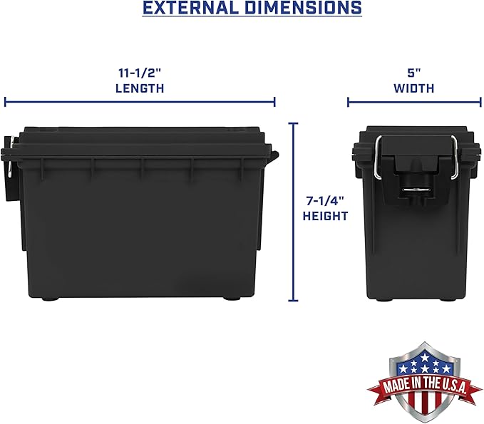 Sheffield 12772 4-Pack Ammo Storage Box, Stackable .30 Cal Field Boxes, Water and Dust Resistant, Lockable Storage Box with Handle, Secures Hunting Gear, Supplies, and Bullets, Made in the USA, Black