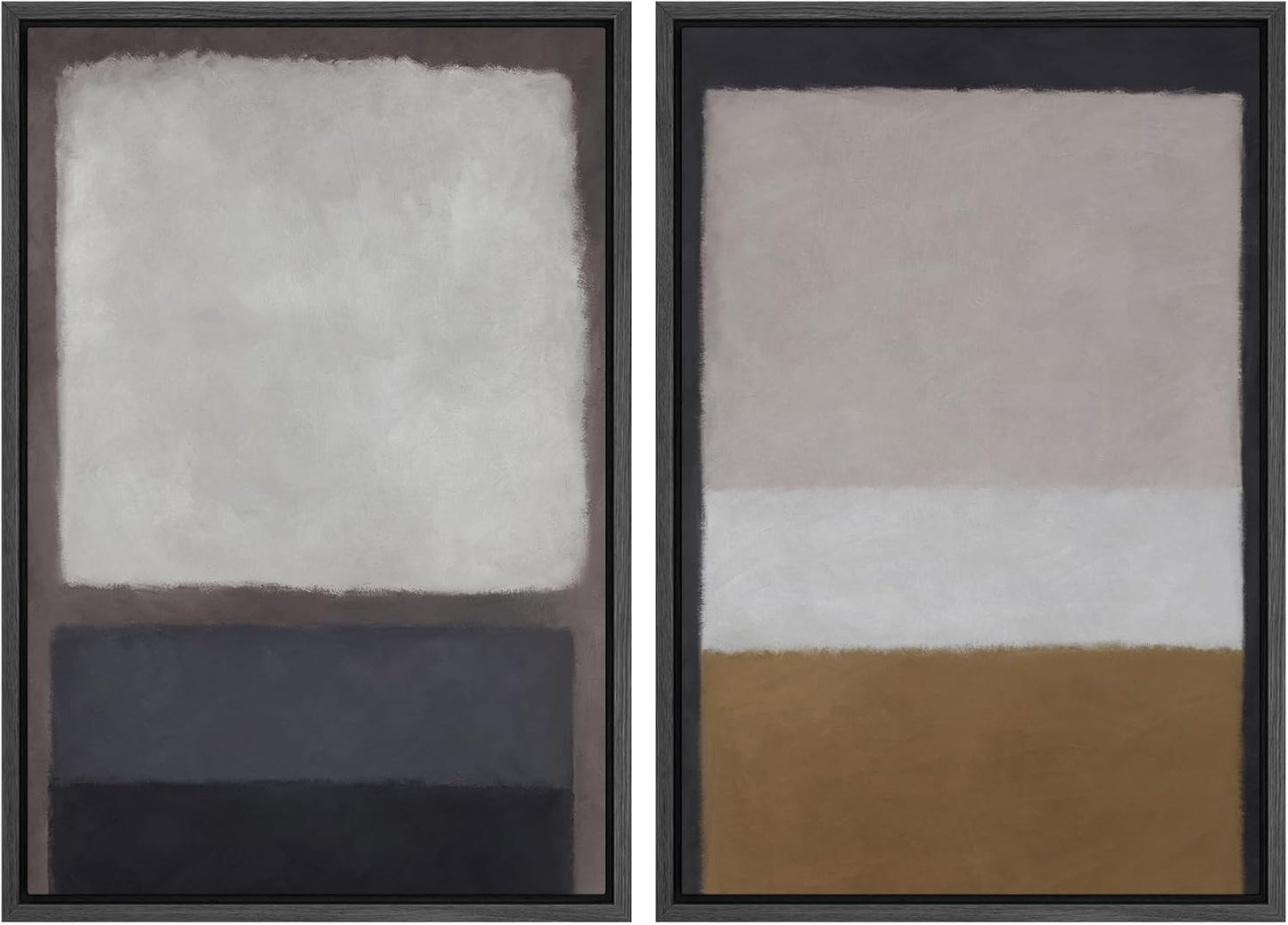 SIGNWIN Framed Canvas Print Wall Art Set Gray Brown Pastel Geometric Color Blocks Abstract Shapes Illustrations Art Contemporary Decorative for Living Room, Bedroom, Office - 16"x24"x2 Black