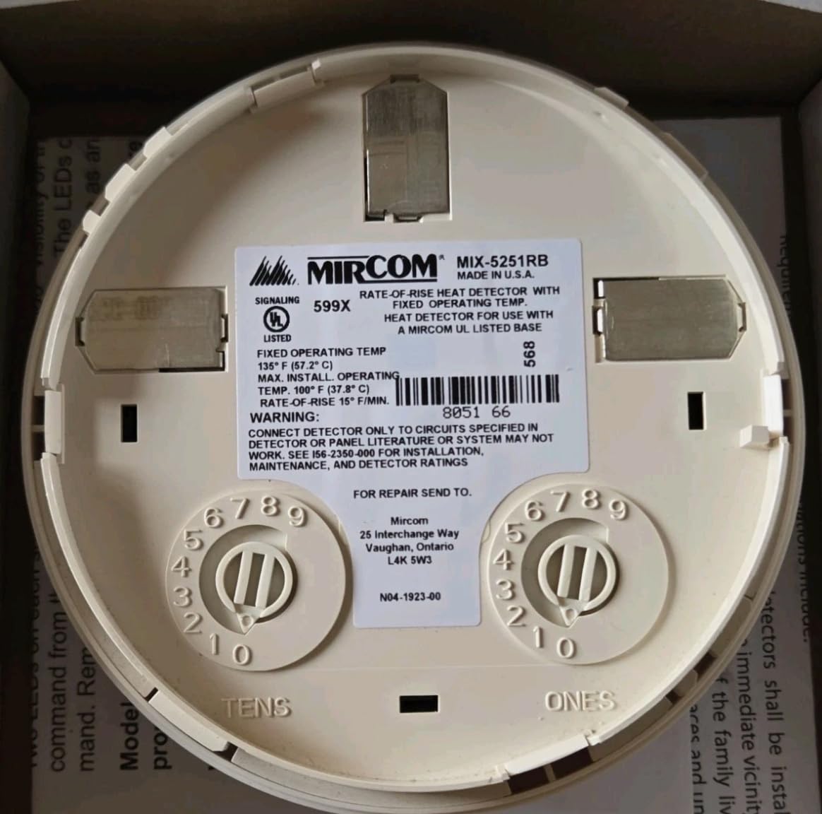 New MIRCOM MIX-5251RB Intelligent Heat Thermal Detector