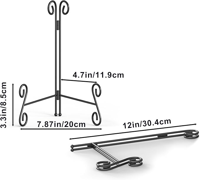Easel Stand, 12 Inch Plate Stand, 2 Pack Metal Plate Holder for Display, Iron Plate Stands for Picture Frame Record Album Collectibles