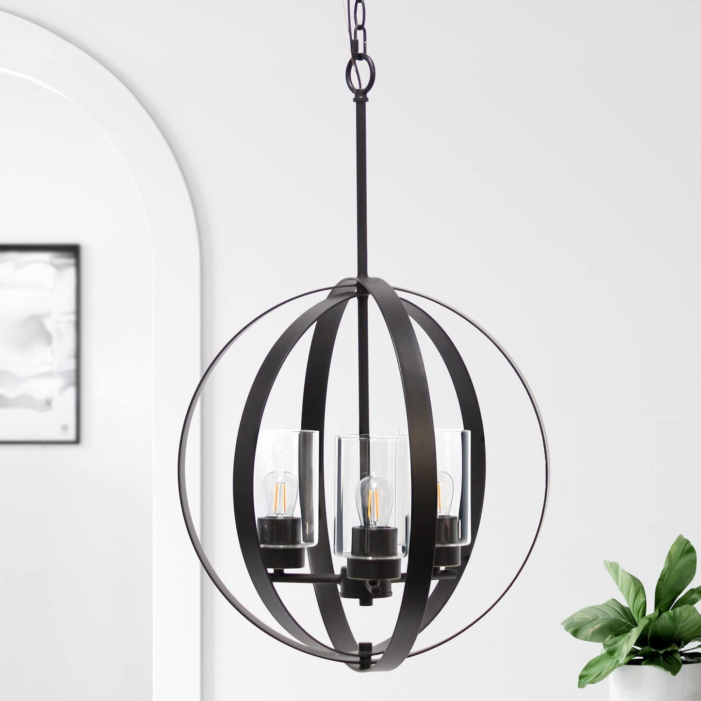 Elegant Designs 3-Light Pendant - Metal & Glass, 18in - Restoration Bronze, Model PT1021-RBZ