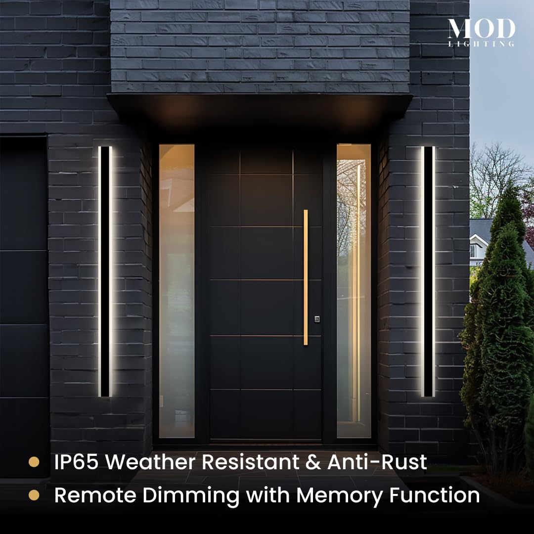?????? ???????????????? Haylen | Waterproof Outdoor Wall Light  Led Dimmable With Remote 3000K-6000K  Long Outdoor Porch Lights  Wired Lighting Fixture  Patio Exterior Wall Sconce  2-Pack (Black  47)