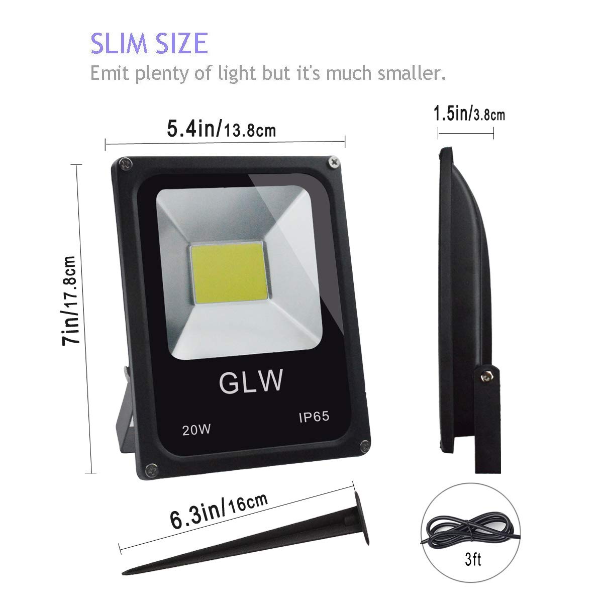 GLW LED Work Floodlight, 20W, 2700LM, IP65 Waterproof, Daylight White, 12V-60V, 250W Halogen Equivalent, Outdoor Safety Light
