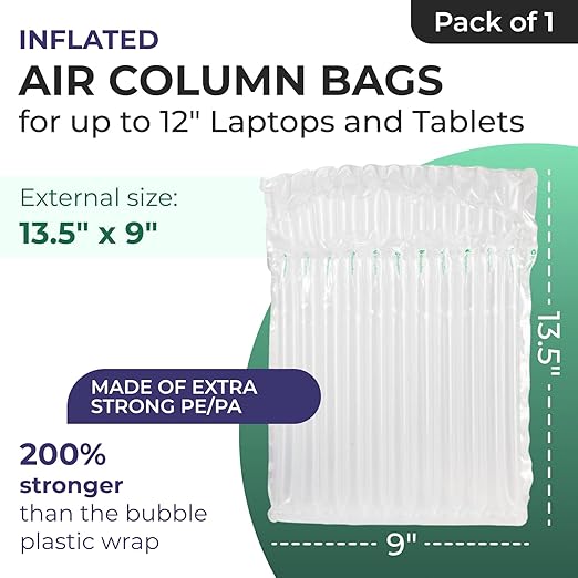 IDL Packaging Inflated 12" Laptop and Tablet Protective Bags, Self Sealed, Pack of 1 - Reusable Air Column Bags for Packing, Travel and Shipping - Durable Case for Laptops and Tablets