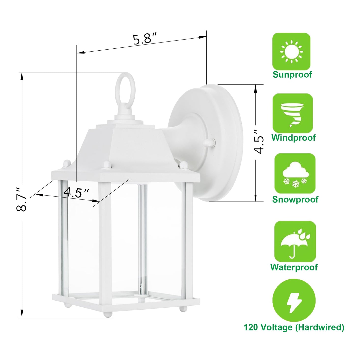 Lit-Path Outdoor Led Wall Lantern, 800 Lumen, Aluminum, Matte White, 9.5W, 1-Pack, Etl Qualified, Model Lt-Wl001