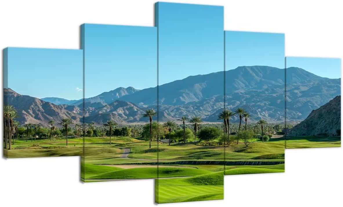 California Golf Course and Palm Tree Wall Art for Office Living Room Bedroom Home Decorations Gifts USA California Golf Course Pictures Framed Artwork Canvas Prints Ready to Hang(50''W x 24''H)