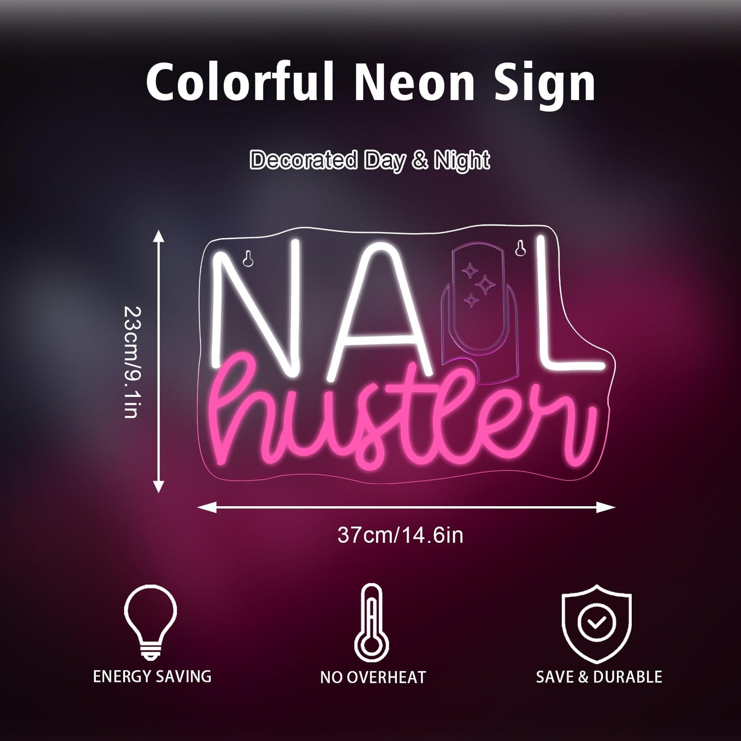 FAXFSIGN Neon Sign for Nail Tech Room, Dimmable LED Light, 14.9in x 9.1in, Colorful-A-Nail Hunter, Model FAXFSIGN-101