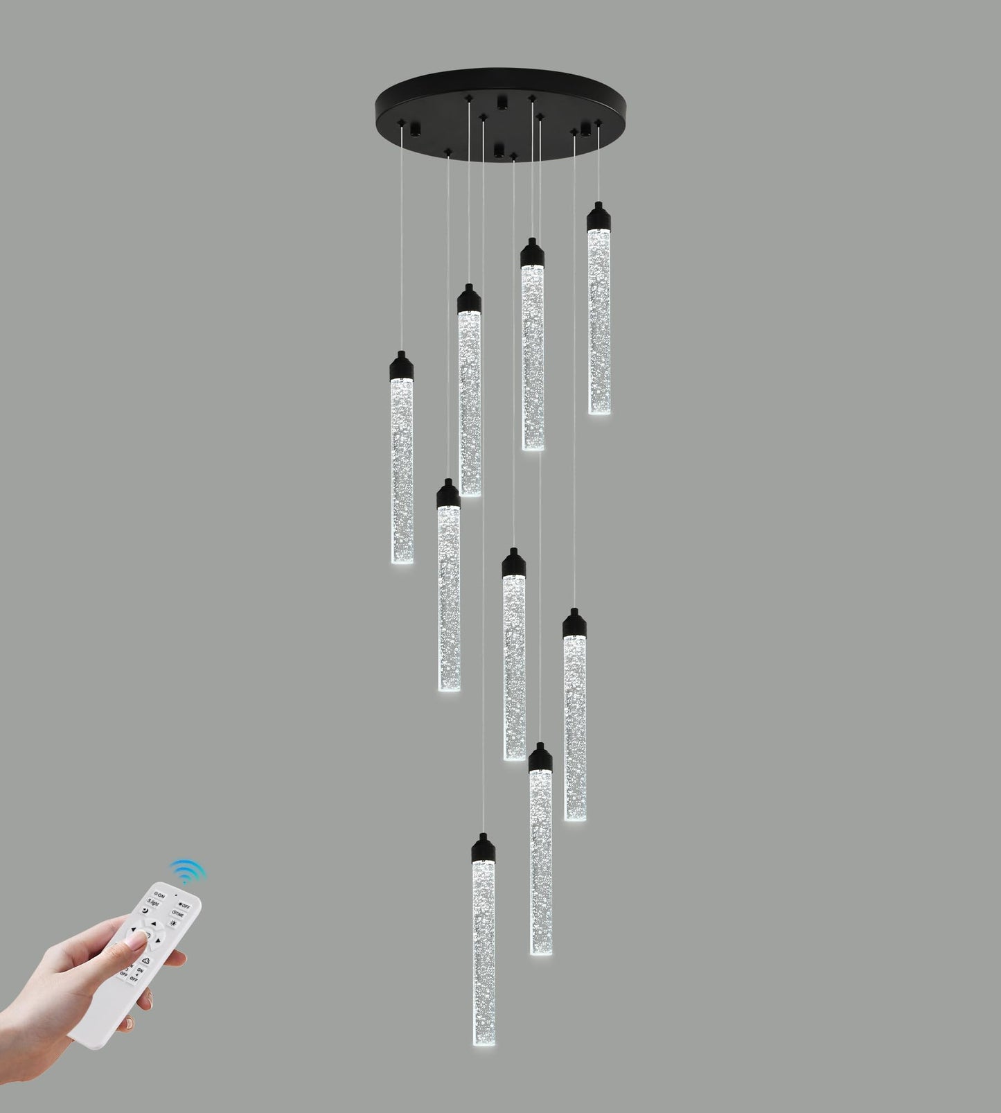 YwueChwu 9-Lights Chandelier Black LED Pendant Lighting Fixture Spiral Raindrop Model YWSC-B09-0116