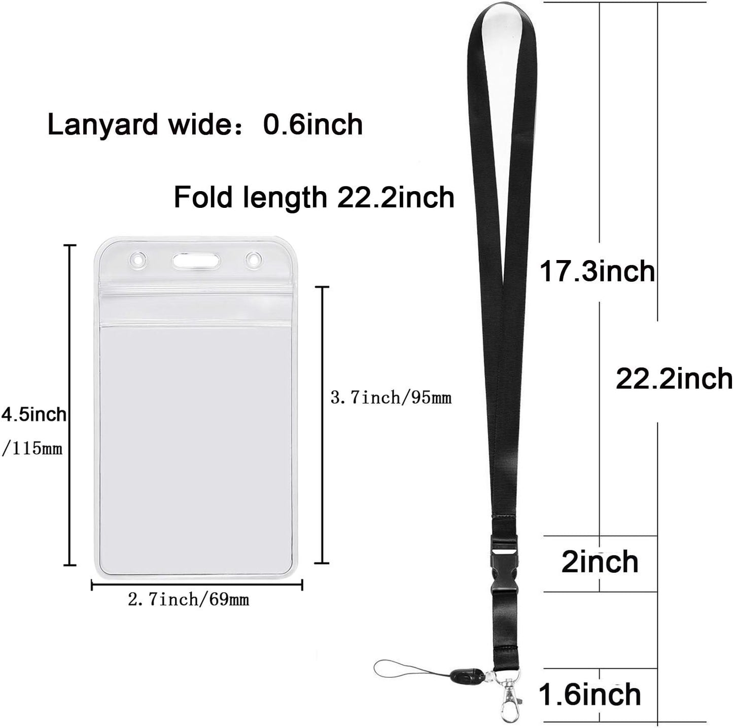 YOUOWO 1 Pack Clear ID Badge Holder Vertical with Black Lanyards,Neck Strap Detachable Buckle Enhanced Breakaway Quick Release Safety Lanyard with Name Tag Card Holders