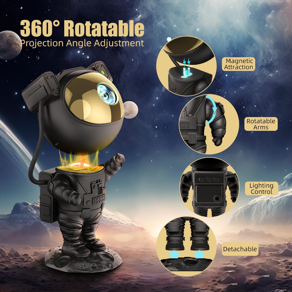 Acegamer Astronaut Galaxy Projector Night Light With Timer And Remote Star Starry Nebula Led Lamp  Gift For Kids And mature-themeds For Bedroom  Christmas  Birthday  ValentineS Day Etc. (Black-Golden)