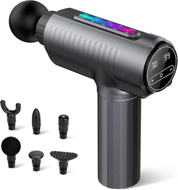 ZAKULU Massage Gun Deep Tissue - 30 Speeds Powerful Muscle Massage Gun with 6 Heads, 2600mAh Battery, Type-C Charging & LC...