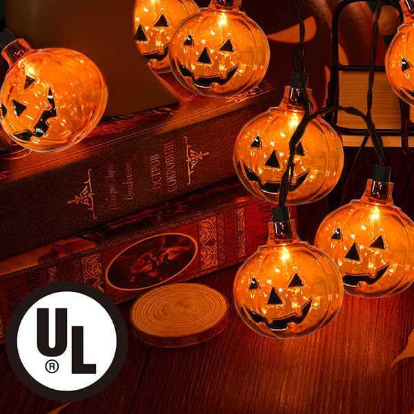 SOTOPOO LED Halloween Pumpkin String Lights, 10 Smiling Jack OLanterns, 8.5FT, Indoor/Outdoor, Model LR-DD-L-10E/1F